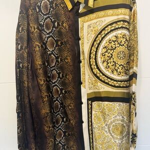 Versace Baroque & Snakeskin Print Silk Shirt in Brown and Gold